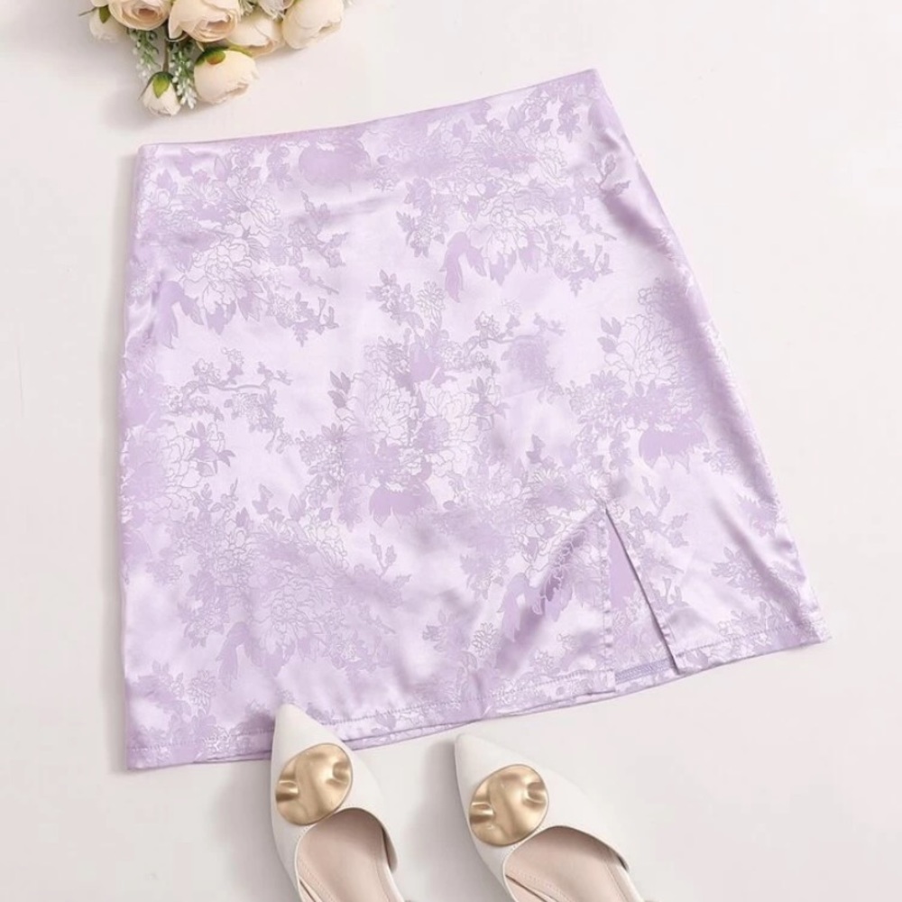 Satin Jacquard Slit Skirt